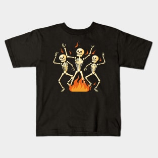 Cute Skeletons Dancing Around Fire Kids T-Shirt